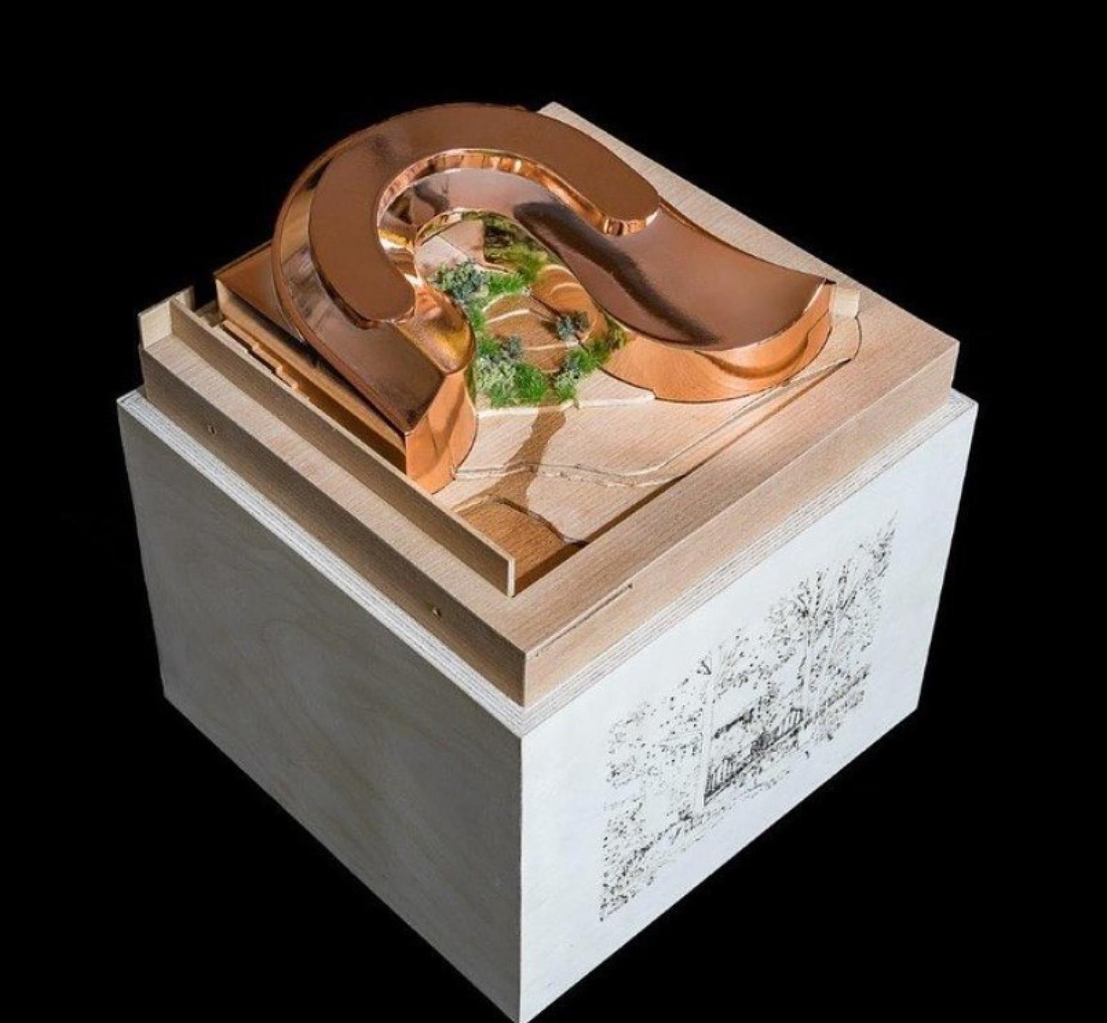 Proposals for Contemporary Thatched Home, Wimbledon,1:100, Concept model.The simplified abstract form of the concept model showed the client their potential home as a sculptural form for them to envision living within an artwork.

Plywood, veneer, electro plated 3D print

Model by A Models