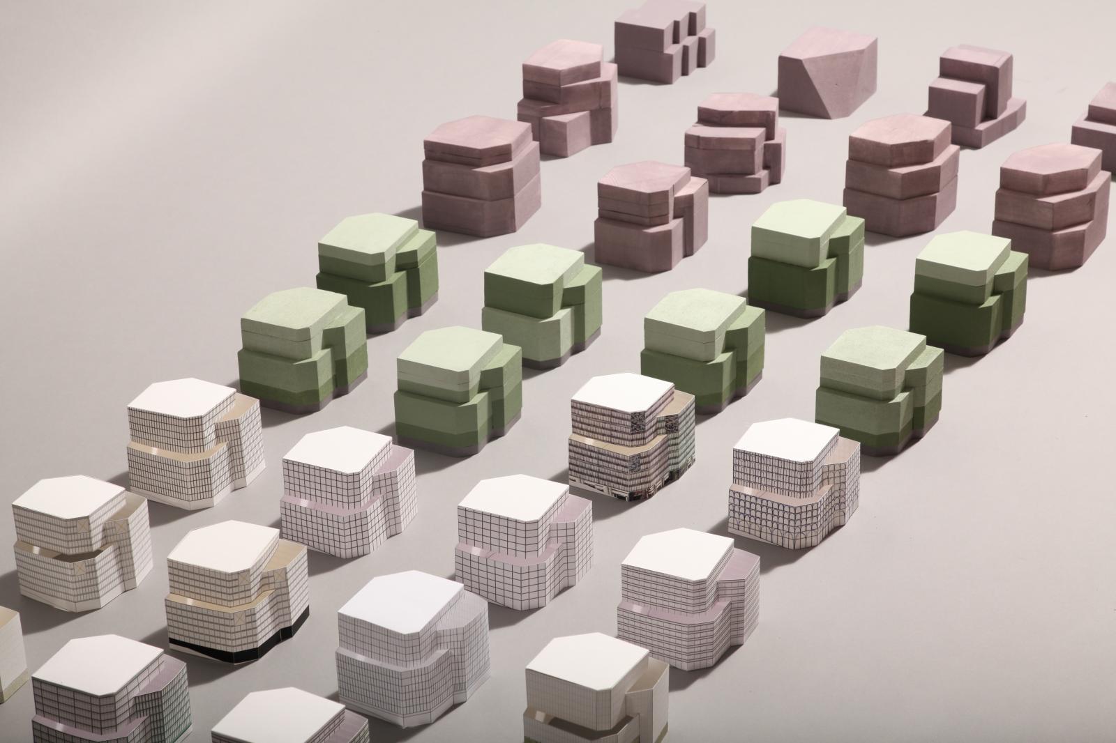 The Republic, Mayfield, Manchester | 1:500 | Massing / Concept Study x12

At the beginning of many of our projects, we run an intense period of massing and concept modelling at a scale of 1:500 to test the brief alongside our intuitive reading of the site and context. Here, each move, each fold and carve made in modelling 'The Republic' workplace in Mayfield Manchester, leads to a further iteration, in the journey towards a resulting proposition. These studies are tri-partite; form/texture/colour, and were a central decision-making tool as we tackled floorplate efficiencies and contextual constraints.

Card, paper and foam. Handmade and lasercut.

Made by Morris+Company