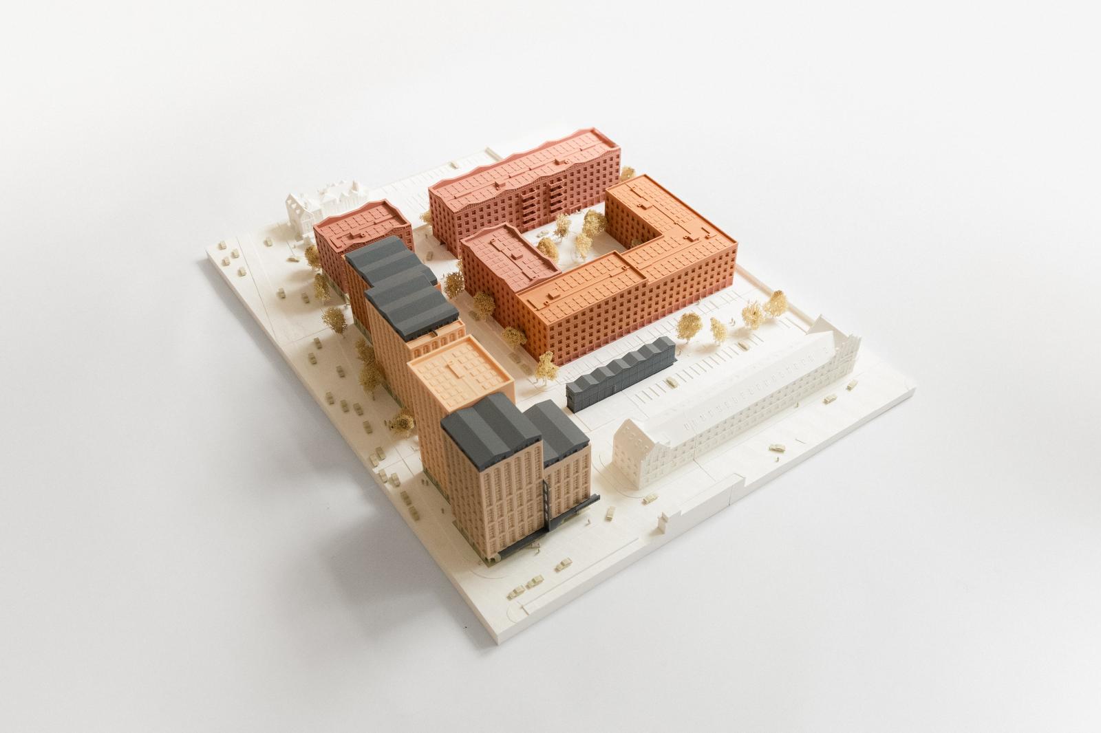 Kirkstall Road Masterplan, 1:300, Presentation Model

The masterplan model was intended to convey and overall understanding of the scheme, with particular emphasis on scale, material variation, building typology and the relationship between built form and communal external spaces. It provides a coherent overview of the proposal, allowing it to be read clearly in three dimensions.
The model was initially produced at pre-planning stage to support discussions with the planning authority and the wider design team. It was subsequently evolved and refined throughout the planning process, responding to ongoing design development. 

PLA 3D Print

Modelmaker - Brad Foster, Lead Architects - James Alexander & Matt Ollier, Architectural Assistants – Cameron Ward & Brad Foster