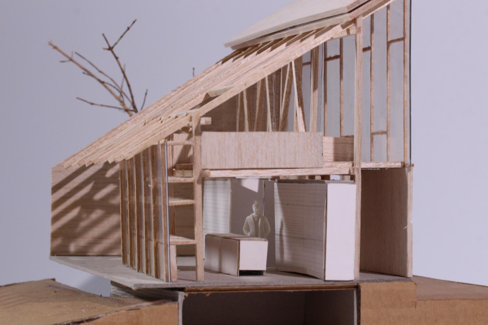  Valsier house, 1:50 Section Model

This 1:50 scale section model, represents a significant double-height and three floor area of a family house in the countryside that was created for a private client in Río Pescado in southern Chile. At the time of making I was living with my wife in Manchester while she pursued her PhD.
This meant working for clients remotely but in terms of modelmaking, my approach remained the same as always. The model is part of a series of works I refer to as ‘kitchen models’ because of the open plan kitchen/dining areas, which became my temporary workspace.
Ultimately and unfortunately, the client was unable to advance the project meaning ideas and development were stopped during the pandemic. The model however went on to be used as a precedent for low-tech design development modelling at B.15 Modelmaking Workshop where it remains in their model archive

Delivery boxes, grey board, balsa wood sheet and strip, styrene sheets. Twig & moulded Scale figures. Hand-measured, cut and assembled.

Made by Claudio Molina Camacho, Architect